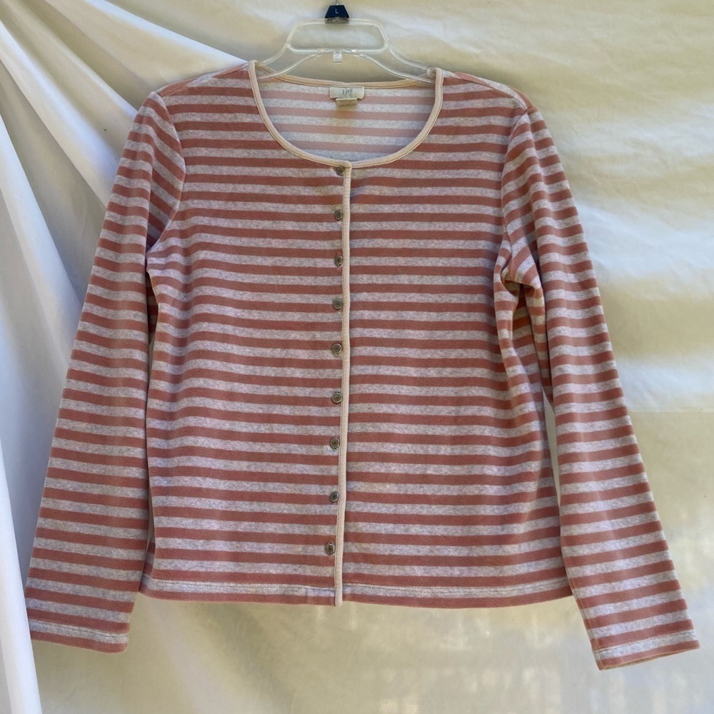 J Jill Striped Velour Button Down Shirt, Size Medium Petite